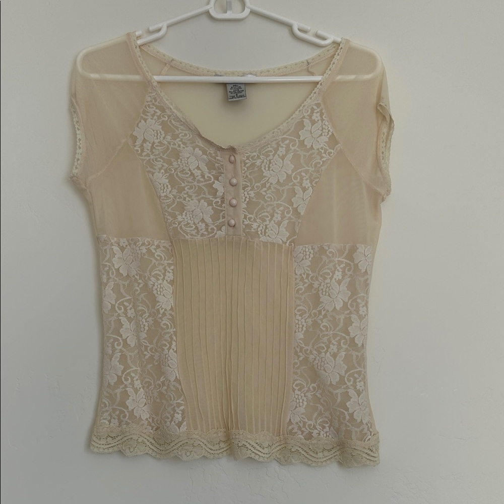 WD.NY Cream See Through Lace Blouse